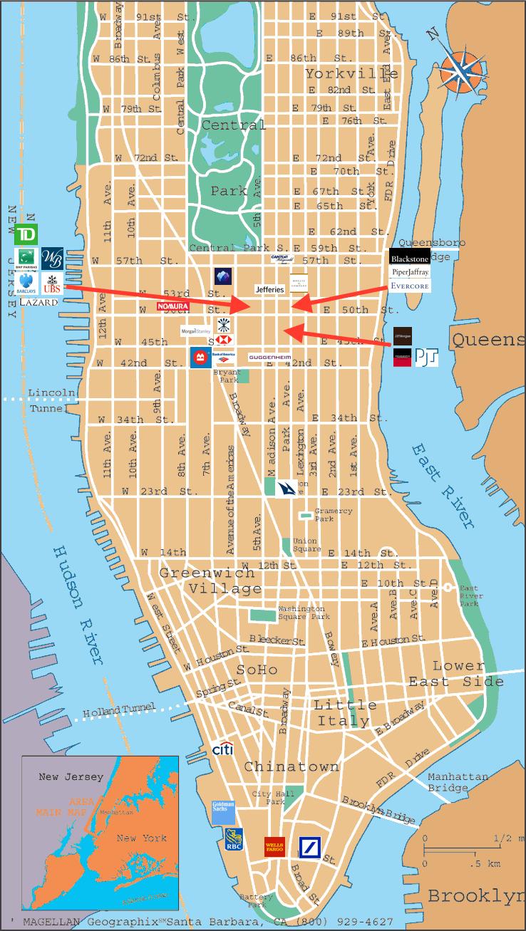 A Map of where Investment Banks are in Manhattan